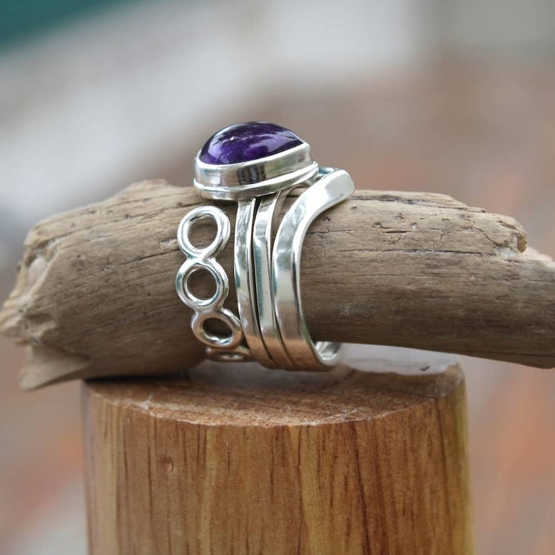 n°120•Bague Multiple Améthyste Modulable.